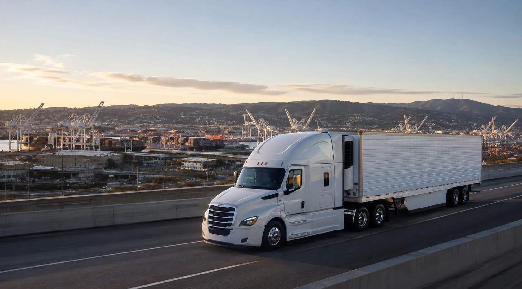 Refrigerated tractor-trailer moving freight near the Port of Oakland